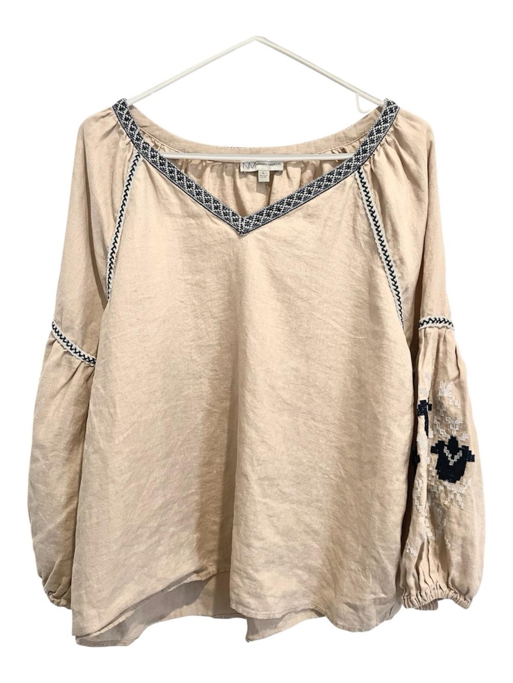 Neiman Marcus 100% Linen Embroidered Blouse